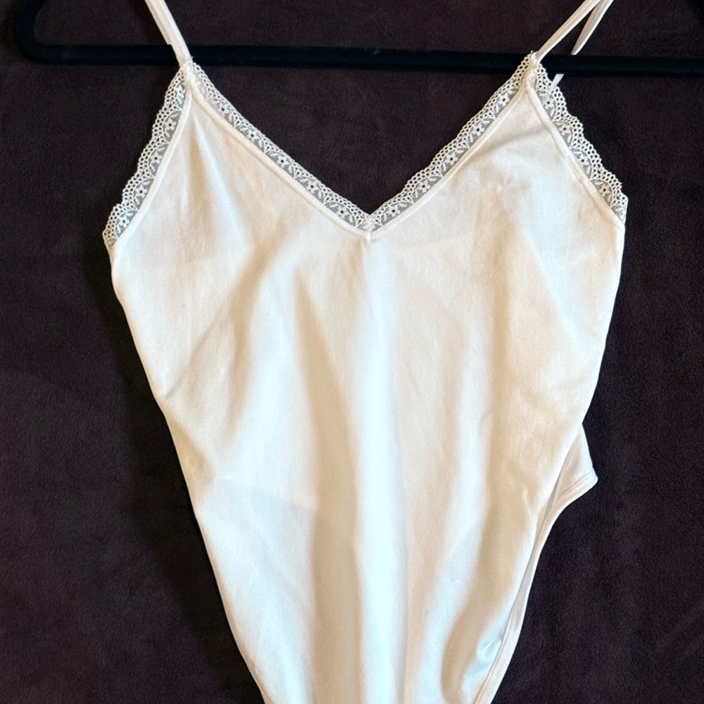 Forever 21 White Lace Trim Bodysuit